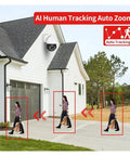 Top Notch 4K Ip Ptz Security Camera With 30X Optical Zoom in action, tracking a person walking outside a house.