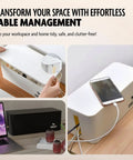 Big Cord Clutter Killer Cable Management Box with power strips and messy cords hidden in ABS safe organizer XL black setup