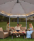 16x16 Pop Up Gazebo Hexagon Canopy Tent With Mosquito Netting, 256 Sq Ft Shade For Backyard, three people sitting under it