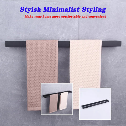 Matte Black 30 Inch Bathroom Towel Bar Made From SUS 304 Stainless Steel Wall Mount Modern Style Heavy Duty Rustproof