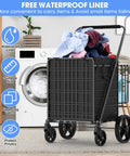 450 Lbs Capacity Folding Shopping Cart Behemoth On Wheels With Dual Basket next to laundry with waterproof liner