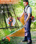 Man using Heavy Duty 52cc Gas Weed Eater 4 In 1 Workhorse Tool with Straight Shaft for tall grass and weeds in a garden