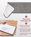 Non Slip Indoor Stair Treads Set Of 13 In Grey With Self Adhesive Peel And Stick 30 By 8 Inch Mats Skid Resistant Carpet Rugs For Safe Stylish Home Stairway, showing peel and stick installation process on a wooden stair.
