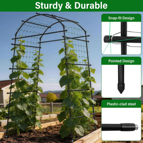 Heavy Duty Garden Arch Trellis For Climbing Plants With Adjustable Width Sturdy Metal Plant Support in garden with vines.