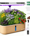 Indoor Hydroponic Herb Garden System With 14 Pods LCD Display LED Grow Light Quiet Water Pump Auto Timer No Mess Easy Setup For Fast Healthier Growth In Kitchen Or Office White