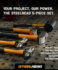 Five Piece Fiberglass Handle Hammer And Mallet Set For Demolition And Metal Working With 16oz Ball Peen 32oz Ball Peen