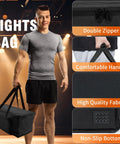 Man holding Waterproof Par Light Bag For Four Par Spotlight Lights with padded handle and non-slip bottom details highlighted.