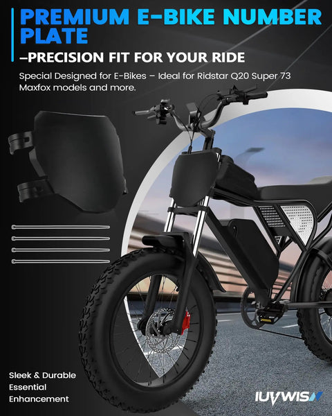 Electric Bike Front License Plate Upgrade For Ebikes Fits Ridstar Q20 Soleil 01 S1 S2 Y1 RX X1S X2 And Other Popular Commuter And Mountain Ebikes Durable Front Plate For Better Visibility And Street Style black PP plate mounted on ebike front fork