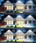 Y-12000W Solar Street Lights Outdoor With 6500K Daylight LED, Dusk To Dawn Parking Lot Flood Lights mounted on a modern home exterior