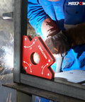 MAXPOWER welding magnet holder, red metal 75 LBS with 45° and 90° angles mounted on steel frame