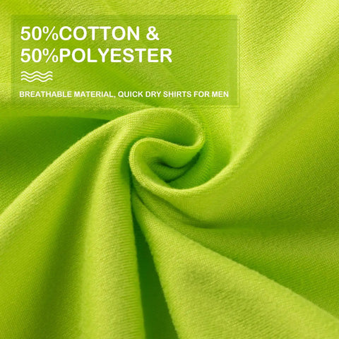 Close-up of the 50% cotton, 50% polyester fabric texture. High Visibility Long Sleeve Work Shirts 6 Pack Yellow Safety Tees For Men And Women Quick Dry Sun Protection