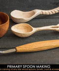 Dead Reliable Wood Carving Hook Knife For Spoon Whittling And Bowl Crafting single bevel high carbon steel blade beside carved wooden cups.