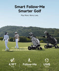 Smart Follow Me Electric Golf Cart With Wireless Remote and Rugged All Terrain Wheels Powered By A Beefy Thirty Six Hole Battery in action on the golf course.