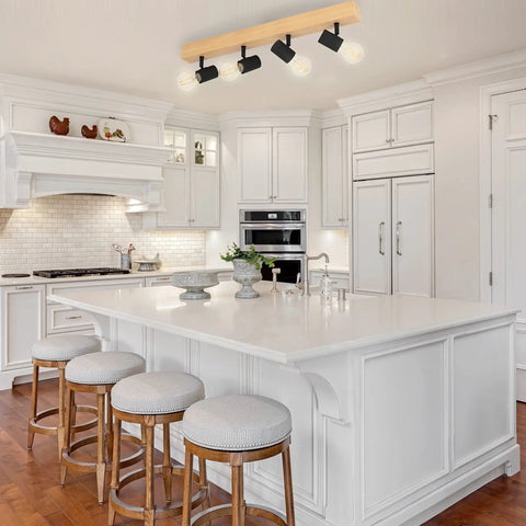 Kingswood 38 Inch Dope Modern Wood Track Light With Four LED Dimmable Heads in white kitchen