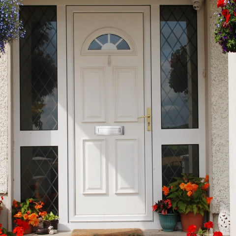 Heavy Duty 304 Stainless Steel Front And Rear Mail Slot With Victorian Letter Box Plate, Rustproof, Weather Resistant on white door