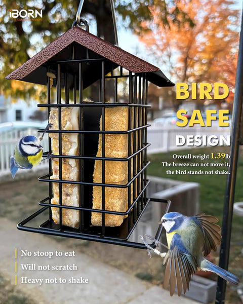 Outdoor Suet Feeder With Squirrel Proof Hook For Birds All Metal Roofed Cage Feeder Weatherproof Backyard Woodpecker Friendly