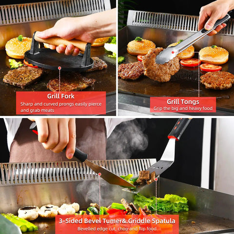 28 Piece Griddle Gear Kit For Blackstone Flat Top Grill Spatulas Scraper Turners Burger Press Egg Rings Basting Cover