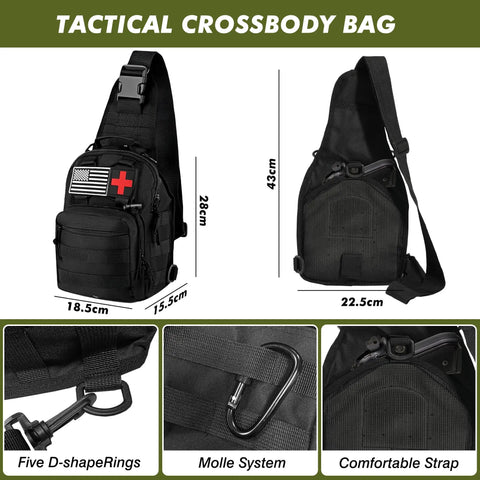 All Terrain Survival Gear Kit With First Aid Supplies And Tactical Crossbody Bag for Camping Hiking and Bug Out Readiness