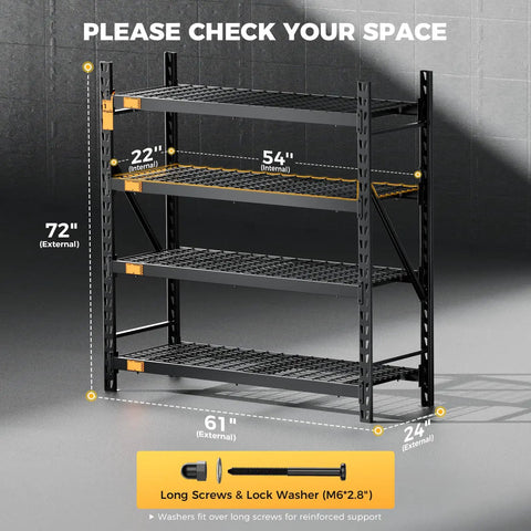 Beefy Heavy Duty Storage Shelves With 6000 Lb Capacity, 61 Inch Wide By 24 Inch Deep By 72 Inch High Industrial Steel Shelving Unit, 1 Mm Main Frame And 4 Mm Solid Wire, Built To Handle Heavy Loads Without Sag. 61x24x72 in steel rack