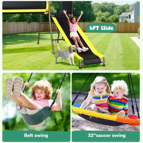 All In One Backyard Swing Set With Slide Crawl Tunnel And Monkey Bars For Kids Aged 3 To 12 Outdoor Metal Playground Set 660 Pound