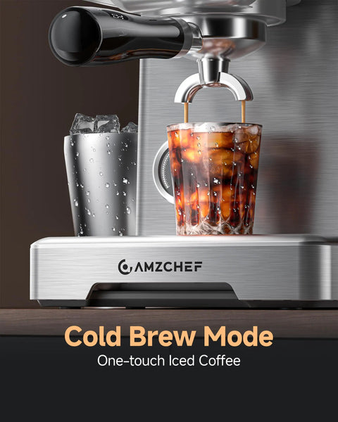 Close-up of 58mm Espresso Machine With PID Temperature Control And Built In Pressure Gauge For Light To Dark Roast Beans in cold brew mode