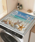 Washer And Dryer Top Protector Mat With Anti Slip, Absorbent Dust Cover Pad, beach scene design, 23.6 by 19.7 inches