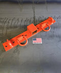 Bolt On Chain Hooks And D Rings Receiver Hitch Kit for tractors, orange powder-coated with USA flag, top view