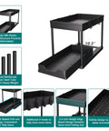 Heavy Duty Black Under Sink Organizer 2 Pack With Smooth Glide Sliding Drawers For Bathroom Cabinet Maximize Your Space Hella Smoothly With Slam Dunk Storage And Boss Level Organization Setup, showing pull-out trays and steel tubes.
