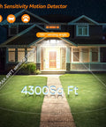 Motion Sensor Outdoor Flood Light With Three Adjustable Heads, IP65 Waterproof LED Security Floodlight, 6500K Daylight, 60W 6200LM, Detects Movement Up To 49 Feet installed on house exterior
