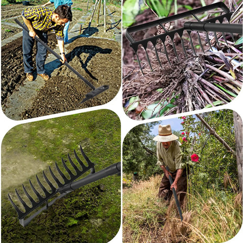 2-In-1 Garden Hoe With 12 Tines And 76.8 Inch Adjustable Handle, Heavy Duty Stirrup Hoe in use for weeding and soil loosening