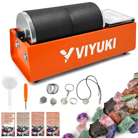 Double Drum 6Lb Rock Tumbler Kit With Rough Gemstones 8 Polishing Grits Jewelry Making Guide Learning Manual Bonus Supplies