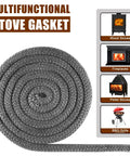 Wood stove gasket rope, front view: rolled 1-inch fiberglass rope, 98 inches long, gray braided heat-resistant seal