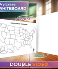 Double-sided United States Map Dry Erase Whiteboard For Classroom 11x14 Kid Friendly Travel USA Learning Tool displayed on desk.