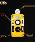 Waterproof Industrial 2 Button Electric Hoist Crane Pushbutton Switches With Box Holder Cob For Up Down Driving Control, front view
