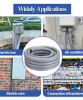 Half Inch 10 Ft Non Metallic Liquid Tight Flexible Conduit Kit with Weatherproof PVC, shown in various electrical applications.