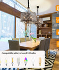Crystal Drum Chandelier With Bronze Finish Four Light Ceiling Fixture For Dining Room illuminating a modern dining space.