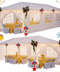 Outdoor 10x30 Ft Party Tent Canopy With 8 Removable Sidewalls, 2 Zipper Doors, decorated for party, white 300 Sq Ft covered space