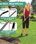 Woman using Lawn Leveling Rake 30x10 Heavy Duty with Anti Rust Coating and Adjustable Handle for yard work