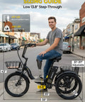 Powerful 1000W Peak Electric Trike For Adults Folding 20-Inch Three-Wheel E-Trike With Step-Through Frame Removable 624Wh Battery Large Basket Black Cruiser Pro For City Streets And Light Trails sizing guide showing rider fit and dimensions