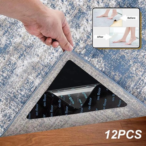 12 Pack No Slip Rug Tape For Area Rugs Double Sided Rug Grips Sticky Carpet Tape For Hardwood Floors And Tiles Triangle Design
