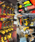 Magnetic Power Tool Organizer With 3 Slot Utility Rack, Wall Mount Heavy Duty Cordless Drill Holder And Removable Tool Tray For Garage, Workshop, And Warehouse, Keeps Tools Handy And Tidy. Wall-mounted steel rack holds cordless drills and bits.