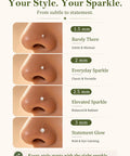 Fire Upgraded 18G Titanium Gold Nose Studs And Corkscrew Piercing Rings Lightweight Nickel Free Body Jewelry For Sensitive Skin showcasing various nose stud sizes.