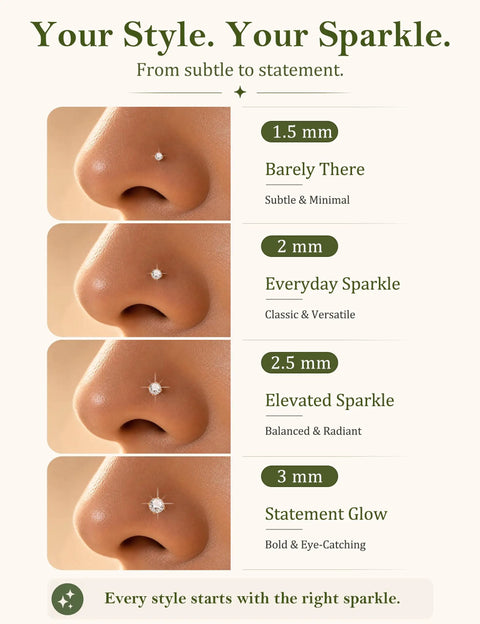 Fire Upgraded 18G Titanium Gold Nose Studs And Corkscrew Piercing Rings Lightweight Nickel Free Body Jewelry For Sensitive Skin showcasing various nose stud sizes.