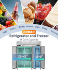 72 Inch Wide Commercial Refrigerator And Freezer Combo Three Doors with 54 Cu.ft capacity for food storage in a kitchen.