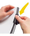 Hands using Manual Desktop Binding Punch For ProClick Spines, 6 Sheet Capacity, Slim Binding System for document binding.