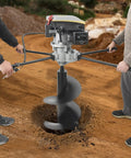 Gas Powered Earth Auger With 16 Inch Drill Bit 223cc 9HP 4 Stroke Heavy Duty Workhorse Post Hole Digger in use on dirt
