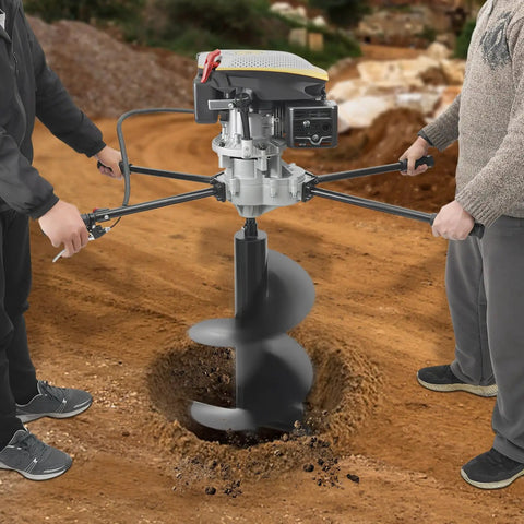 Gas Powered Earth Auger With 16 Inch Drill Bit 223cc 9HP 4 Stroke Heavy Duty Workhorse Post Hole Digger in use on dirt