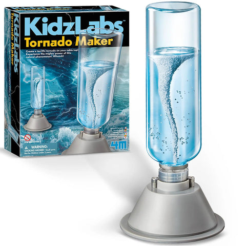 KidzLabs Tornado Maker Kit For Kids - Hands-On Weather Experiment with vortex in a clear bottle and box packaging.