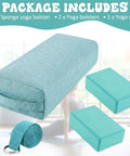 All In One Yoga Bolster Set With Blocks And Strap, Restorative Meditation Kit With Carry Handle, Non Slip, Washable Cover, Durable Sponge Bolster And Two Blocks For Balance, Pilates, Stretching, Green with bolster, two blocks, and strap