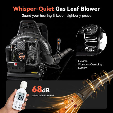 Heavy Duty 72cc Gas Power Backpack Leaf Blower With 230 MPH 760 CFM Adjustable Speed Low Noise Ergonomic Design Cruise Control